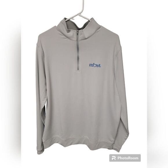 Peter Millar Perth Stretch Terry Quarter Zips, British Grey. Size L. "MOST" logo - Picture 1 of 8